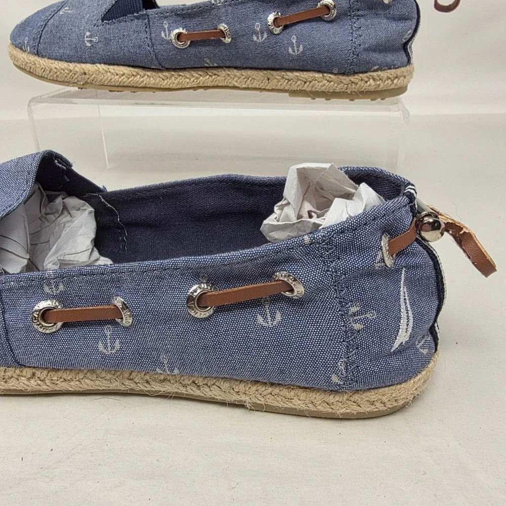 Nautica Rudder 2 Espadrille Flats Women 6 Blu Anchor Print Nautical Slip On Shoe
